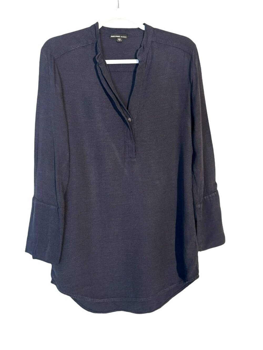 James Perse Navy Popover Viscose Linen Blend Tunic Blouse Size 3 Large